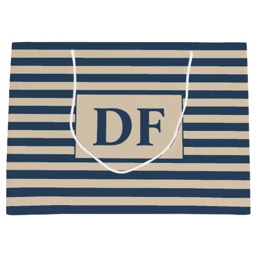 Aangepaste Initialen blauw/vanille strepen Groot Cadeauzakje (Voorkant)