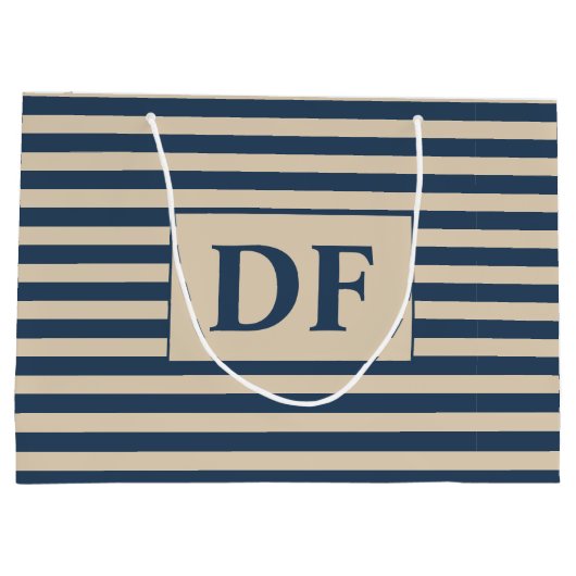 Aangepaste Initialen blauw/vanille strepen Groot Cadeauzakje (Achterkant)