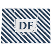 Aangepaste Initialen Blauw/Wit Strepen Groot Cadeauzakje (Voorkant)