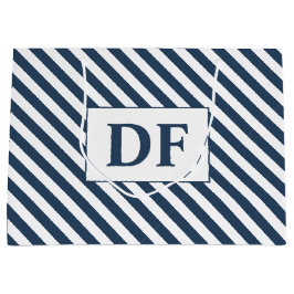 Aangepaste Initialen Blauw/Wit Strepen Groot Cadeauzakje