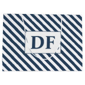 Aangepaste Initialen Blauw/Wit Strepen Groot Cadeauzakje (Achterkant)