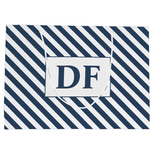 Aangepaste Initialen Blauw/Wit Strepen Groot Cadeauzakje (Achterkant)