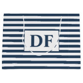 Aangepaste Initialen Blauw/Wit Strepen Groot Cadeauzakje (Voorkant)