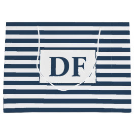 Aangepaste Initialen Blauw/Wit Strepen Groot Cadeauzakje
