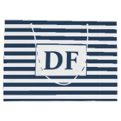 Aangepaste Initialen Blauw/Wit Strepen Groot Cadeauzakje (Achterkant)