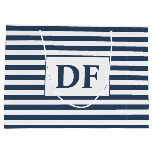 Aangepaste Initialen Blauw/Wit Strepen Groot Cadeauzakje (Achterkant)