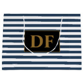 Aangepaste Initialen Blauw/Wit Strepen Groot Cadeauzakje (Voorkant)