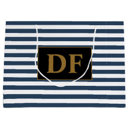 Aangepaste Initialen Blauw/Wit Strepen Groot Cadeauzakje