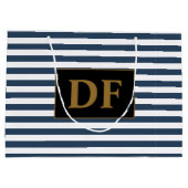 Aangepaste Initialen Blauw/Wit Strepen Groot Cadeauzakje (Achterkant)