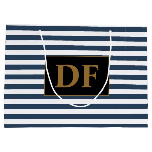 Aangepaste Initialen Blauw/Wit Strepen Groot Cadeauzakje (Achterkant)