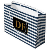 Aangepaste Initialen Blauw/Wit Strepen Groot Cadeauzakje (Achterkant Gekanteld)