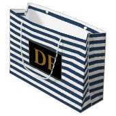 Aangepaste Initialen Blauw/Wit Strepen Groot Cadeauzakje (Voorkant Gekanteld)