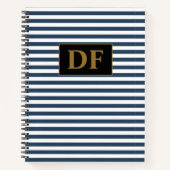 Aangepaste Initialen Blauw/Wit Strepen Notitieboek (Voorkant)