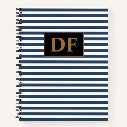 Aangepaste Initialen Blauw/Wit Strepen Notitieboek (Voorkant)