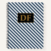 Aangepaste Initialen Blauw/Wit Strepen Notitieboek (Voorkant)