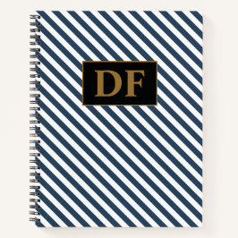 Aangepaste Initialen Blauw/Wit Strepen Notitieboek
