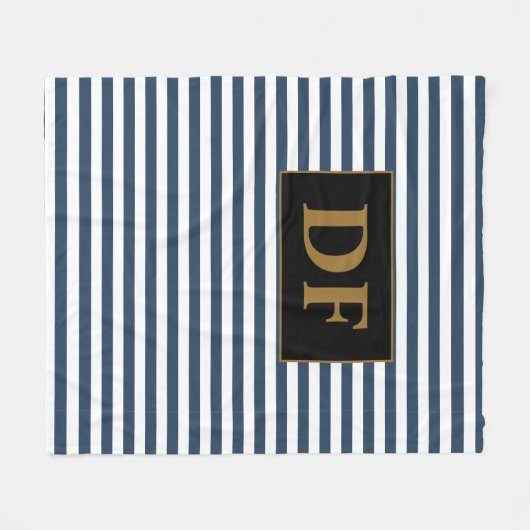 Aangepaste Initialen Blauw/Wit Stripes Fleece Deke (Voorkant (Horizontaal))