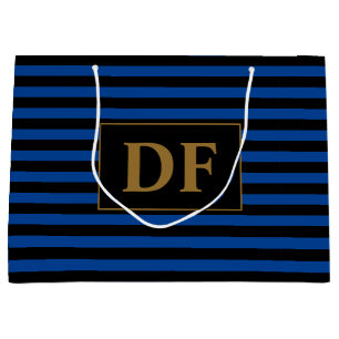 Aangepaste Initialen Blauw/Zwart Strepen Groot Cadeauzakje