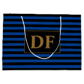 Aangepaste Initialen Blauw/Zwart Strepen Groot Cadeauzakje (Achterkant)