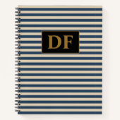 Aangepaste Initialen Blue/Vanilla Stripes Notitieb Notitieboek (Voorkant)