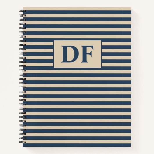Aangepaste Initialen Blue/Vanilla Stripes Notitieb Notitieboek (Voorkant)