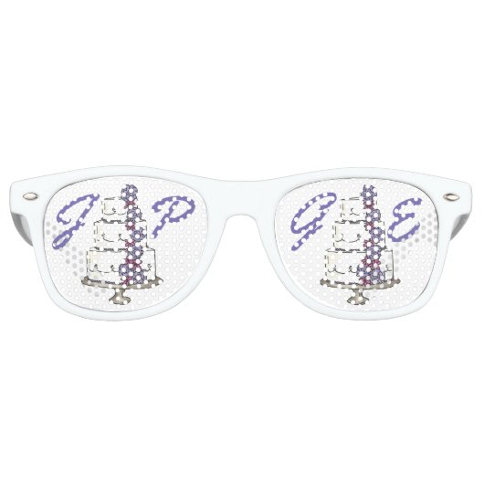 Aangepaste Initialen bruiloft Cake Favors Retro Zonnebril (Voorkant)