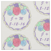 Aangepaste Initialen Datum Floral Wedding Cake Stof (Close Up)
