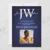 Aangepaste Initialen Elegant 30e Verjaardag Blauw Kaart (Voorkant)