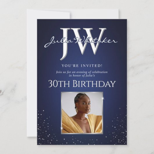 Aangepaste Initialen Elegant 30e Verjaardag Blauw Kaart (Voorkant)