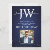 Aangepaste Initialen Elegant 40e Verjaardag Blauw  Kaart (Voorkant)