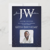 Aangepaste Initialen Elegant 60ste Verjaardag Blau Kaart (Voorkant)