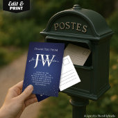 Aangepaste Initialen Elegant Blauw Zilver Dank u k Bedankkaart