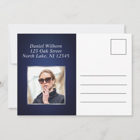 Aangepaste Initialen Elegant Blauw Zilver Dank u k Bedankkaart (Achterkant)