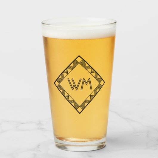 Aangepaste Initialen Elegant Manly Black Chic Art  Glas (Voorkant gevuld)