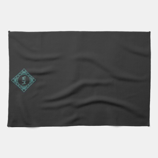 Aangepaste Initialen Elegant Manly Black Chic Art  Theedoek (Horizontaal)