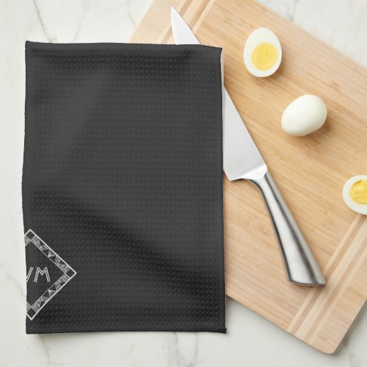 Aangepaste Initialen Elegant Manly Black Chic Art  Theedoek (Quarter Fold)