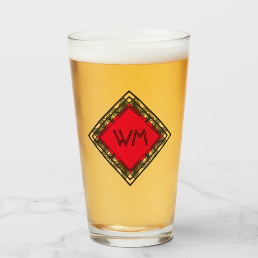 Aangepaste Initialen Elegant Manly Black Red Chic  Glas (Voorkant gevuld)