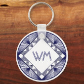 Aangepaste Initialen Elegant Manly Navy Blue Deco  Sleutelhanger (Voorkant)