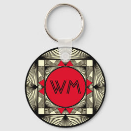 Aangepaste Initialen Elegant Manly Red Chic Art De Sleutelhanger