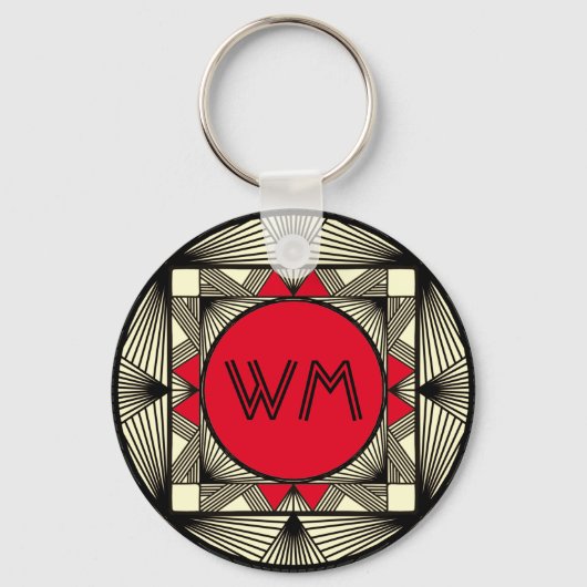 Aangepaste Initialen Elegant Manly Red Chic Art De Sleutelhanger (Voorkant)