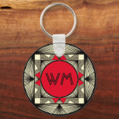 Aangepaste Initialen Elegant Manly Red Chic Art De Sleutelhanger (Voorkant)