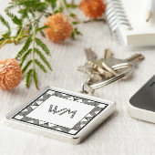 Aangepaste Initialen Elegant modern zwart Art Deco Sleutelhanger (Zijkant)