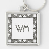 Aangepaste Initialen Elegant modern zwart Art Deco Sleutelhanger (Voorkant)