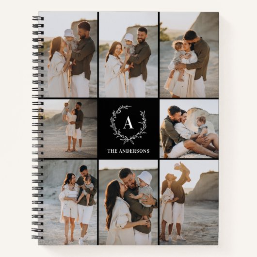 Aangepaste Initialen Elegant Monogram fotocollage Notitieboek (Voorkant)