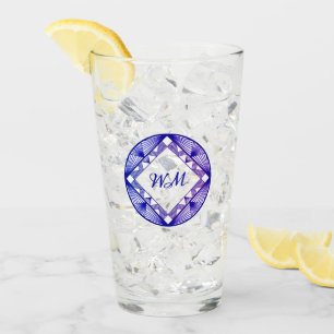 Aangepaste Initialen Elegant Paars Blue Chic Art D Glas
