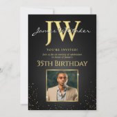 Aangepaste Initialen Elegant Zwart Goud 35e Verjaa Kaart (Voorkant)