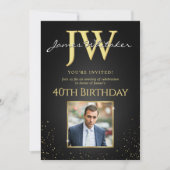 Aangepaste Initialen Elegant Zwart Goud 40e Verjaa Kaart (Voorkant)