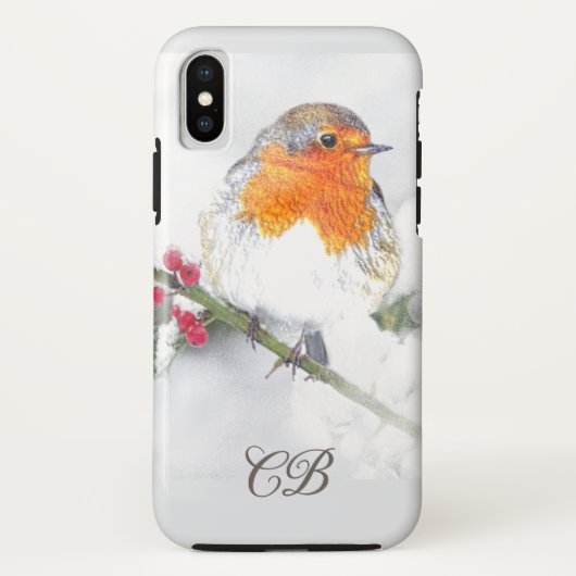 Aangepaste Initialen Engels Robin Bird Winter Berr Case-Mate iPhone Case (Achterkant)