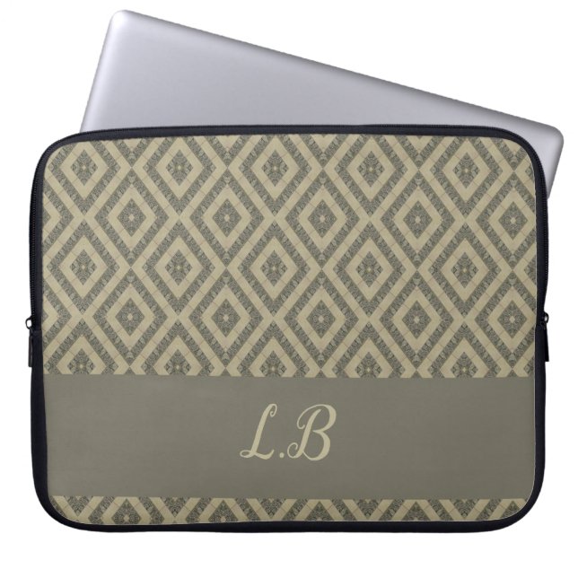 Aangepaste initialen grijs bruin pave bakstenen pa laptop sleeve (Voorkant)