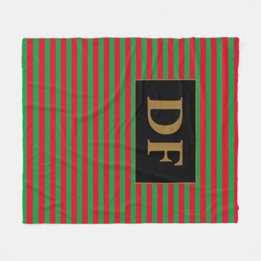 Aangepaste Initialen Kerst Rood/Groen Strepen Fleece Deken (Voorkant (Horizontaal))